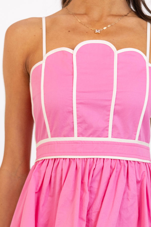 The Cool Factor Pink Scalloped Tiered Midi Dress Shop the Mint The Cool Factor Pink Scalloped Tiered Midi Dress Shop the Mint