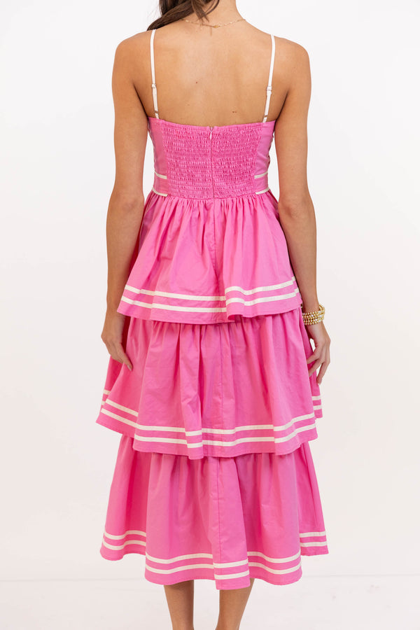 The Cool Factor Pink Scalloped Tiered Midi Dress