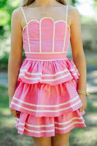 Girls: The Cool Factor Pink Scalloped Tiered Mini Dress