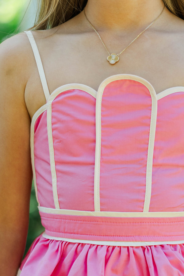 Girls: The Cool Factor Pink Scalloped Tiered Mini Dress