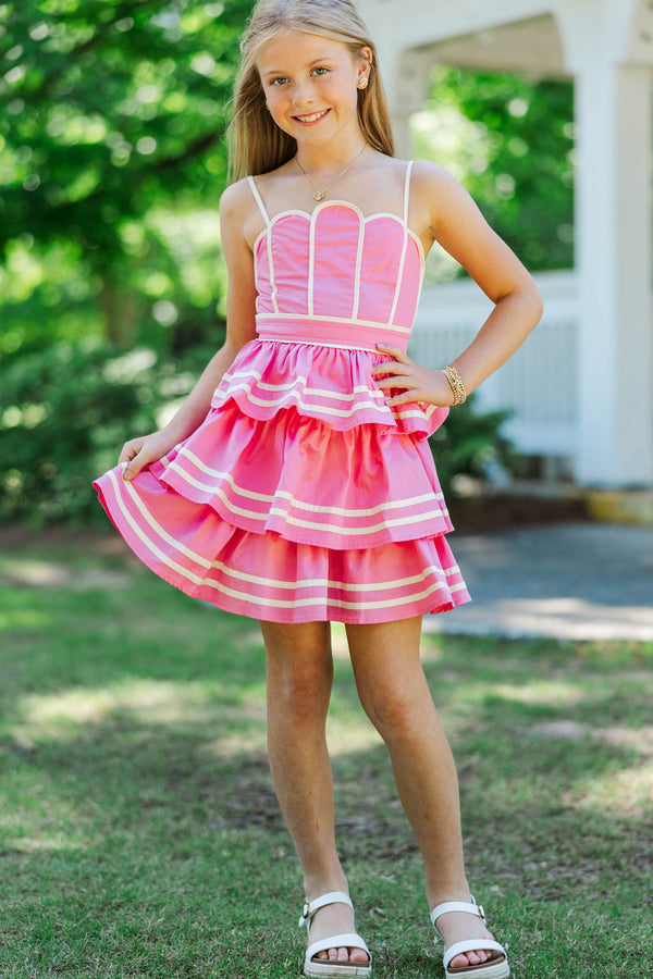 Girls: The Cool Factor Pink Scalloped Tiered Mini Dress