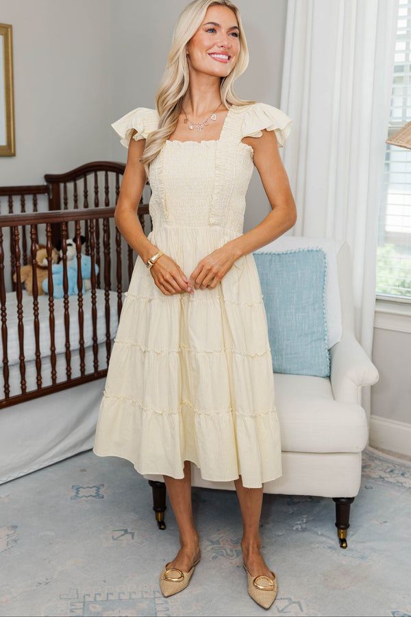 NURSING COLLECTION: All For Today Yellow Striped Midi Dress