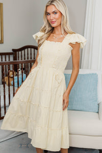 NURSING COLLECTION: All For Today Yellow Striped Midi Dress