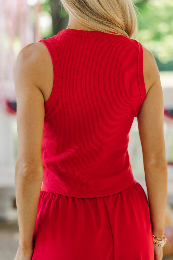 Catch Me If You Can Red Ribbed Tank