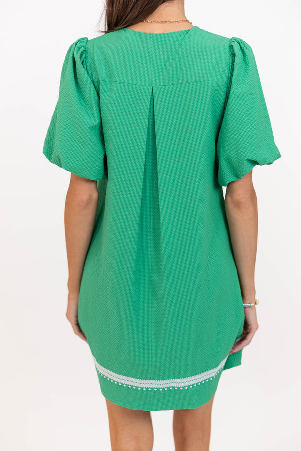 As Time Flies Green Embroidered Shift Dress