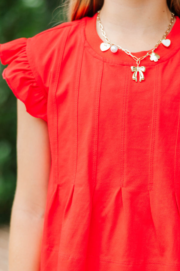 Girls: Sweet Daydream Red Pleated Tee