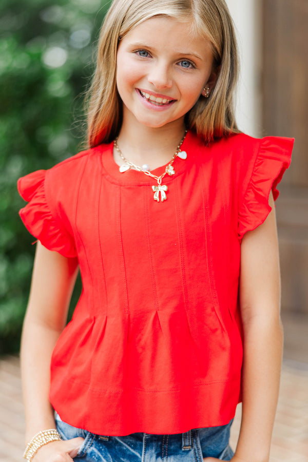 Girls: Sweet Daydream Red Pleated Tee