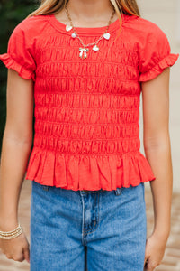 Girls: Made Of Sweet Moments Red Smocked Tee