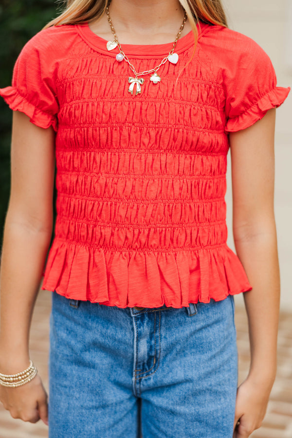 Girls: Made Of Sweet Moments Red Smocked Tee