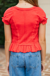 Girls: Made Of Sweet Moments Red Smocked Tee