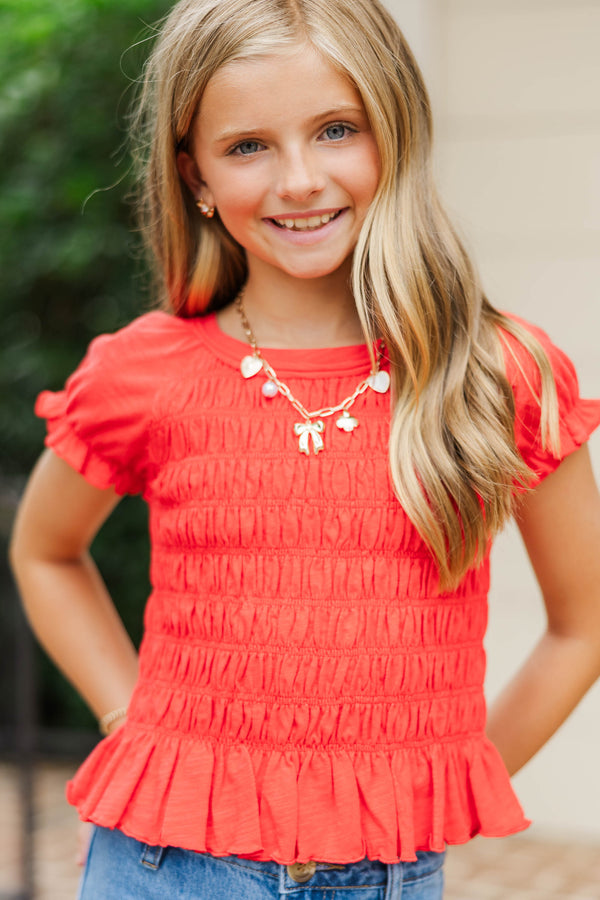 Girls: Made Of Sweet Moments Red Smocked Tee