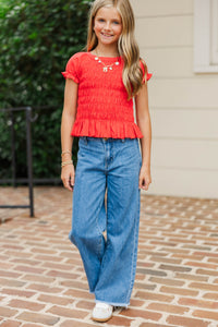 Girls: Made Of Sweet Moments Red Smocked Tee