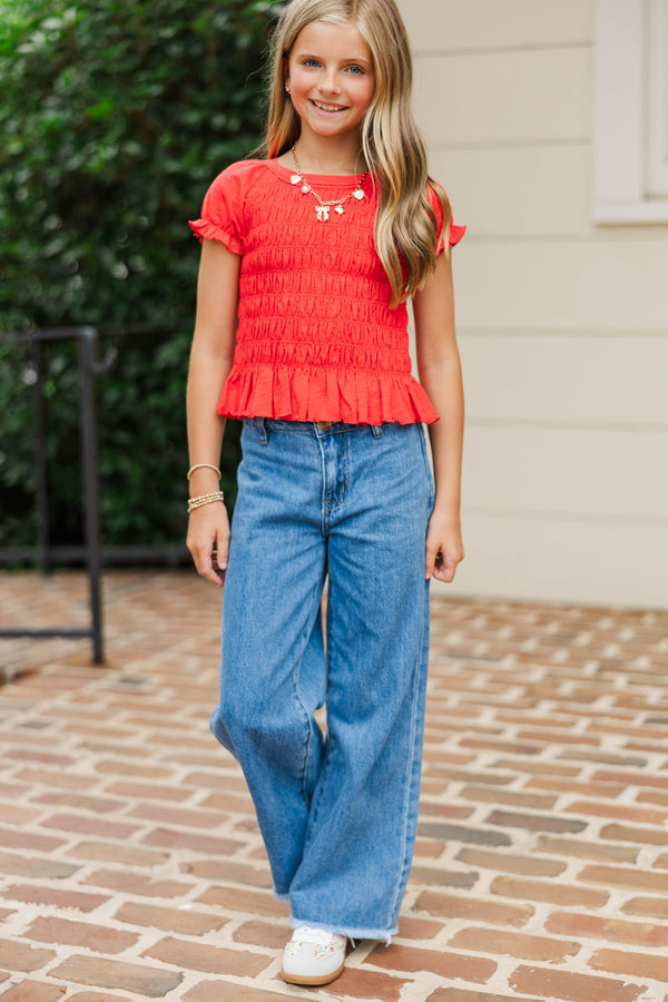 Girls: Made Of Sweet Moments Red Smocked Tee