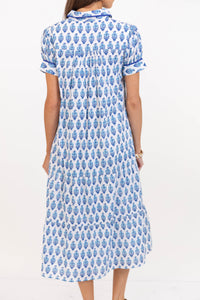 Lucky To Be Here Blue Medallion Midi Dress
