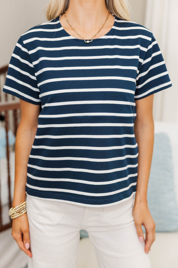 NURSING COLLECTION: Lucky You Navy Striped Tee
