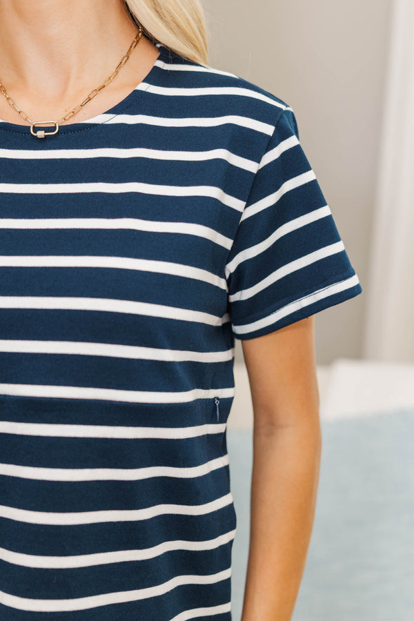NURSING COLLECTION: Lucky You Navy Striped Tee