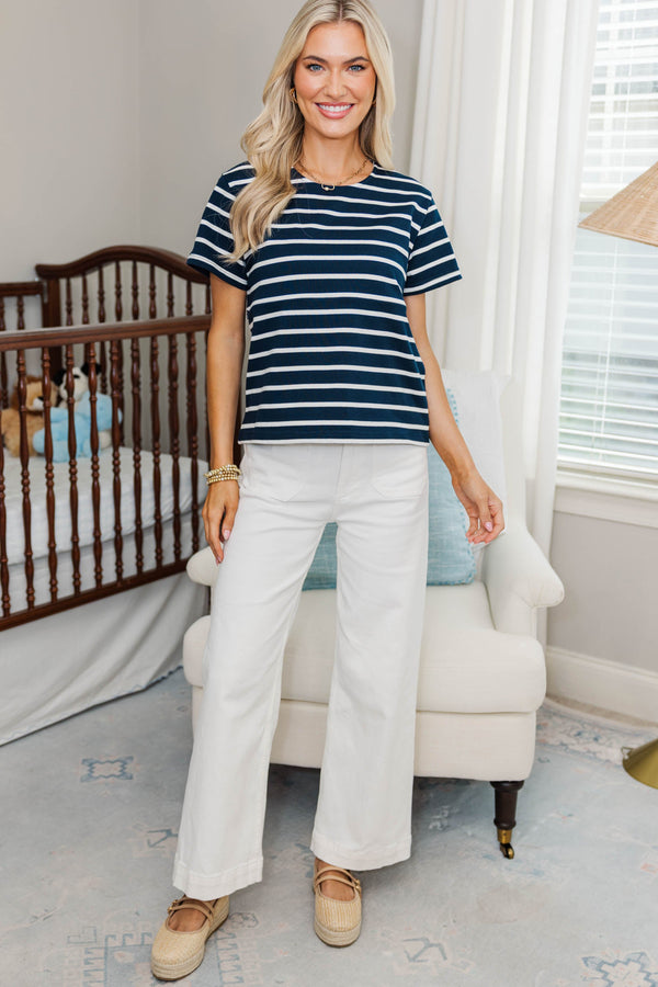 NURSING COLLECTION: Lucky You Navy Striped Tee