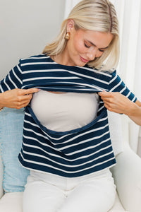 NURSING COLLECTION: Lucky You Navy Striped Tee