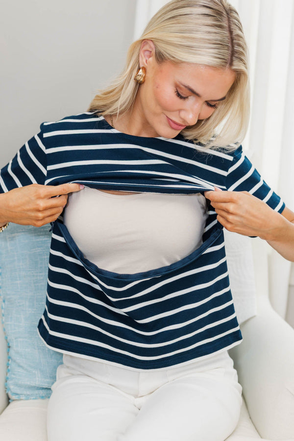 NURSING COLLECTION: Lucky You Navy Striped Tee