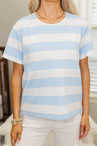 NURSING COLLECTION: Lucky You Light Blue/White Striped Tee