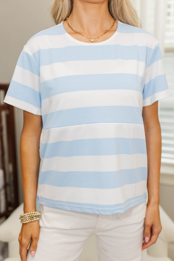 NURSING COLLECTION: Lucky You Light Blue/White Striped Tee