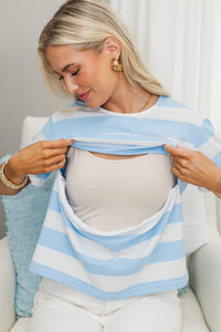 NURSING COLLECTION: Lucky You Light Blue/White Striped Tee