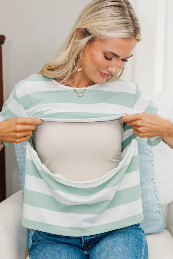 NURSING COLLECTION: Lucky You Sage Striped Tee