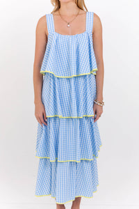Open Skies Light Blue Gingham Midi Dress