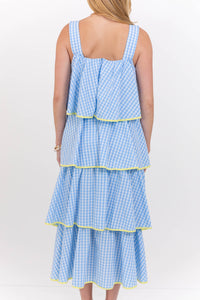 Open Skies Light Blue Gingham Midi Dress