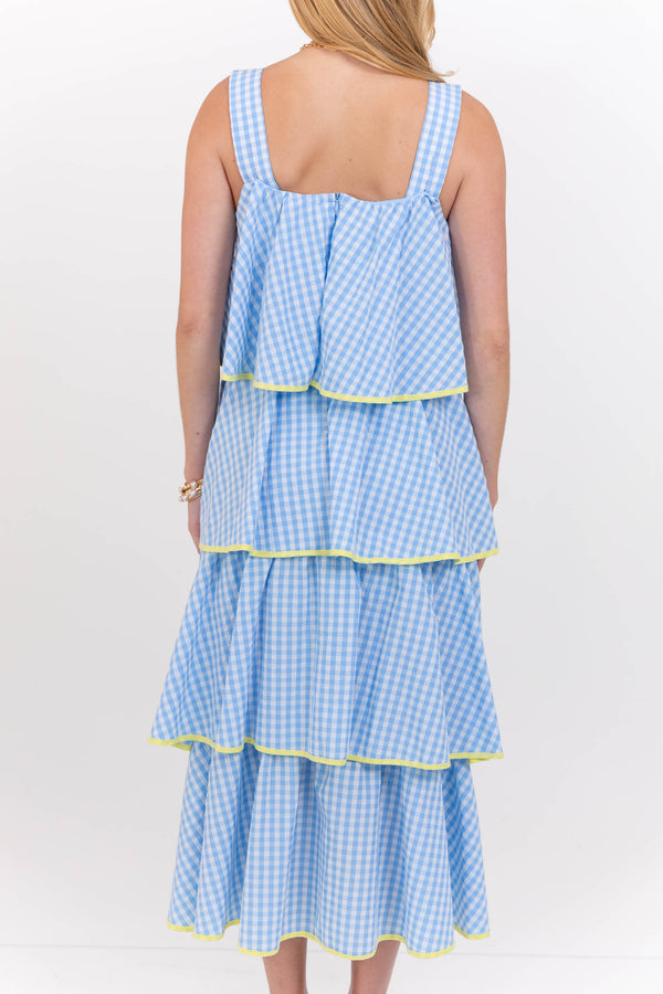 Open Skies Light Blue Gingham Midi Dress