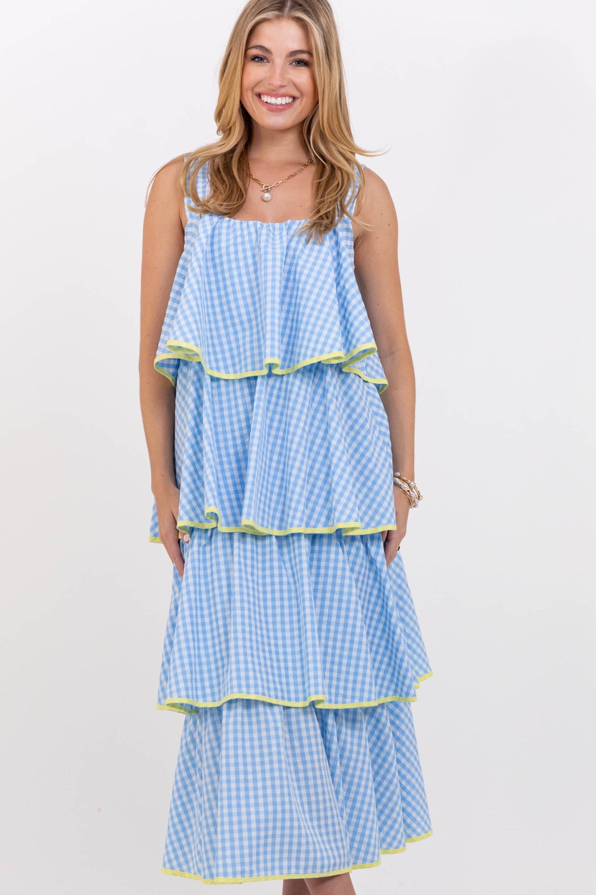 Open Skies Light Blue Gingham Midi Dress, X-Small - The Mint Julep Boutique