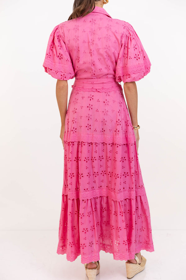 Count Me In Pink Eyelet Midi Dress