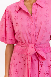 Count Me In Pink Eyelet Midi Dress