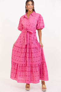 Count Me In Pink Eyelet Midi Dress