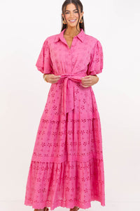 Count Me In Pink Eyelet Midi Dress