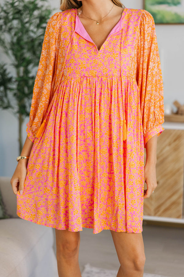 NURSING COLLECTION: Through The Years Orange Ditsy Floral Babydoll Dress