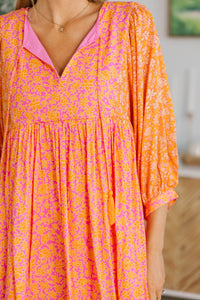 NURSING COLLECTION: Through The Years Orange Ditsy Floral Babydoll Dress