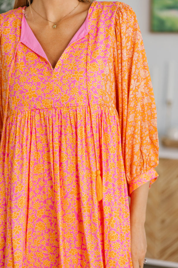NURSING COLLECTION: Through The Years Orange Ditsy Floral Babydoll Dress