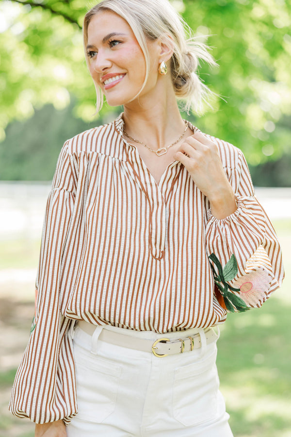 The Editors Pick Brown Embroidered Blouse
