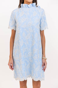 The Grand Light Blue Embroidered Swing Dress