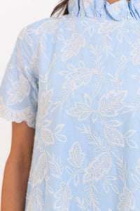 The Grand Light Blue Embroidered Swing Dress