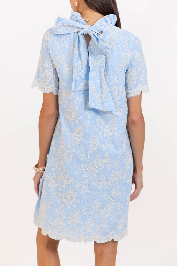 The Grand Light Blue Embroidered Swing Dress