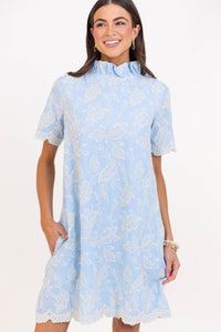 The Grand Light Blue Embroidered Swing Dress
