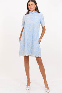 The Grand Light Blue Embroidered Swing Dress