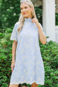 The Grand Light Blue Embroidered Swing Dress