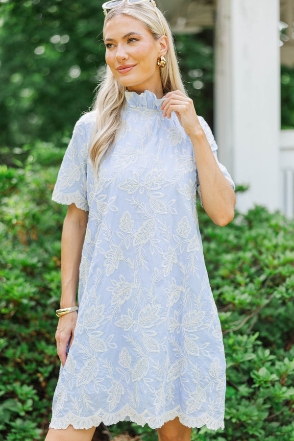 The Grand Light Blue Embroidered Swing Dress