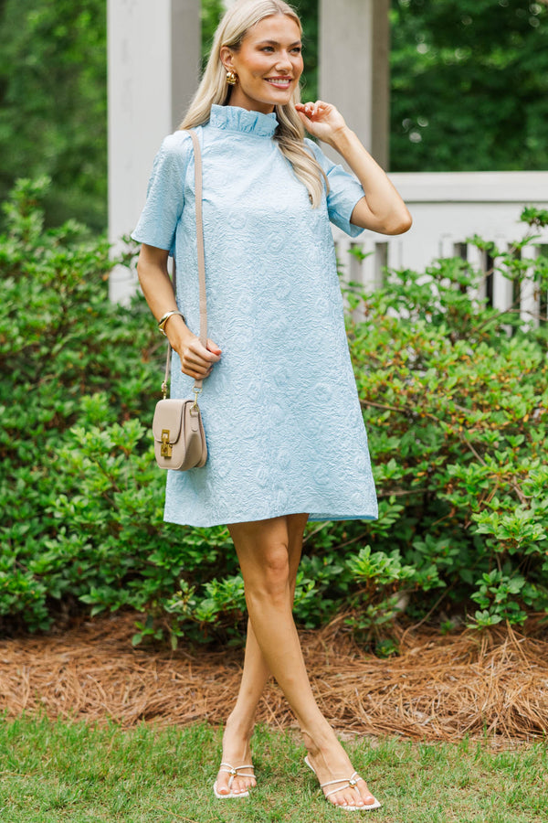 The Grand Light Blue Textured Swing Dress – Shop the Mint