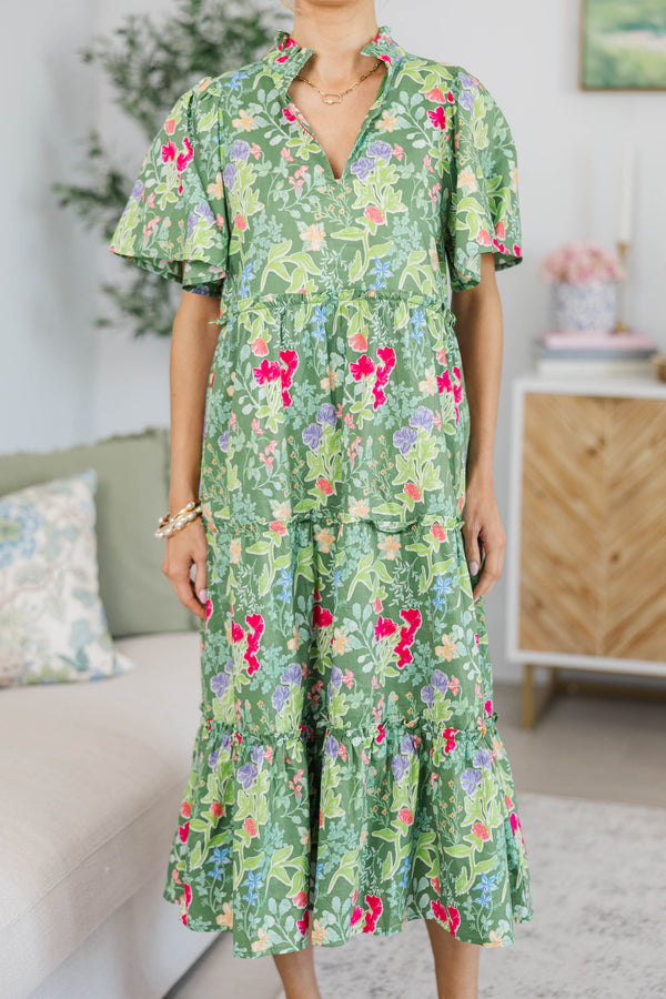 NURSING COLLECTION: Feeling Your Best Green Floral Midi Dress