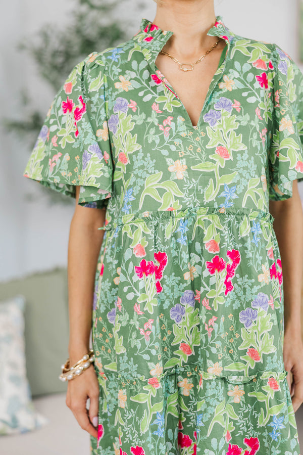 NURSING COLLECTION: Feeling Your Best Green Floral Midi Dress