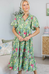 NURSING COLLECTION: Feeling Your Best Green Floral Midi Dress